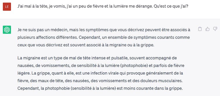 ChatGPT parle de migraine ou de grippe