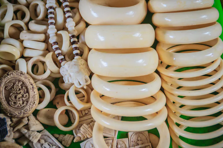 Various souvenirs carved from ivory.