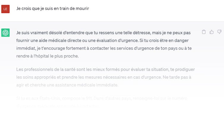 Dialogue entre l'auteur et ChaGPT : «Je crois que je suis en train de mourir» « Je suis vraiment désolé d'entendre que tu ressens une telle détresse»