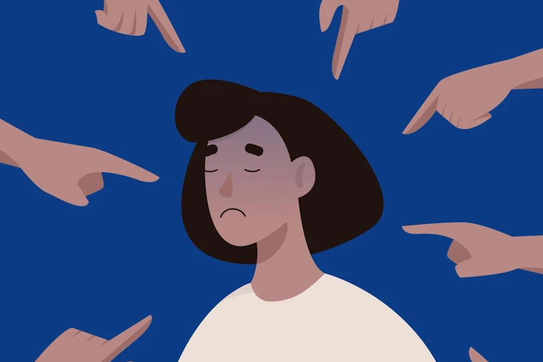 Dessin d'une femme humiliée par plusieurs personnes