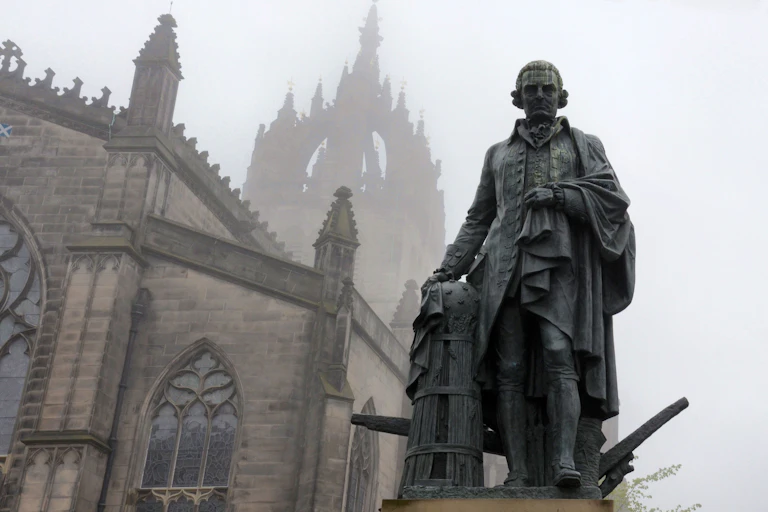 A statue in the mist.