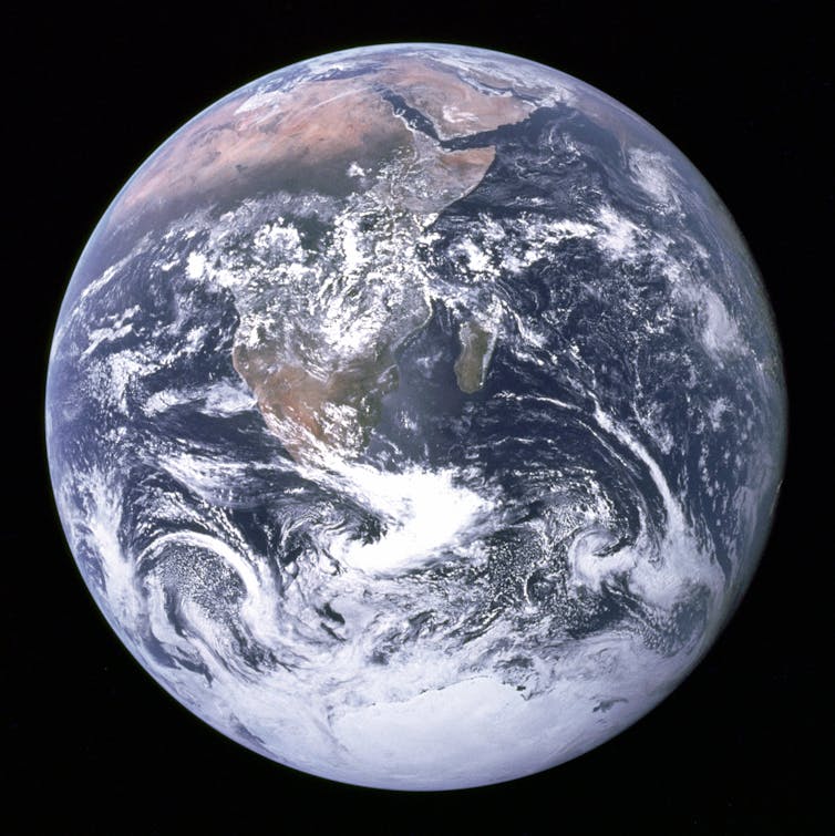 View of whole Earth photographed by the orbiting Apollo 17 mission and dubbed 'Blue Marble'