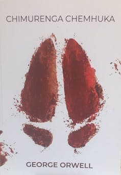 A book cover featuring an illustration of the imprint of a pig's hoof in blood.