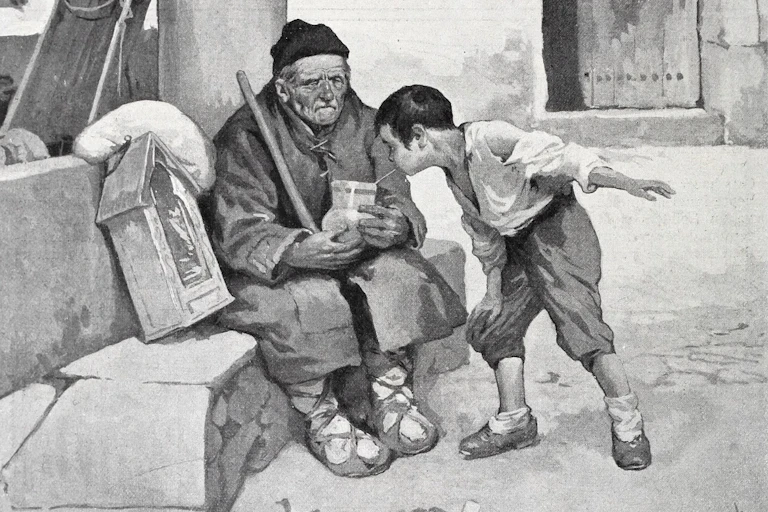 Un niño bebe de la jarra de un hombre mayor por una pajita.