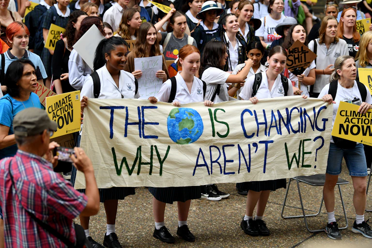 Australian students call for climate action at the Schools climate strike.