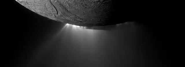 Ice particles, with just a trace of phosphates, venting from near Enceladus's south pole, as imaged by Cassini in 2010.