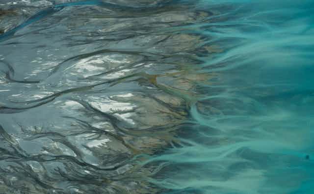 A closeup image of a braide river