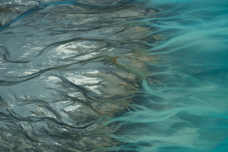 A closeup image of a braide river