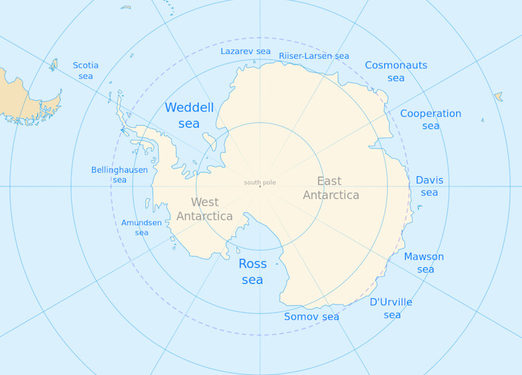 A map of Antarctica.