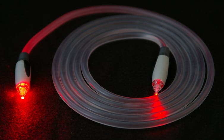 A cable with light coming out of both ends.