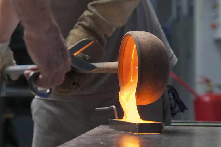 A man pouring molten glass into a mould.