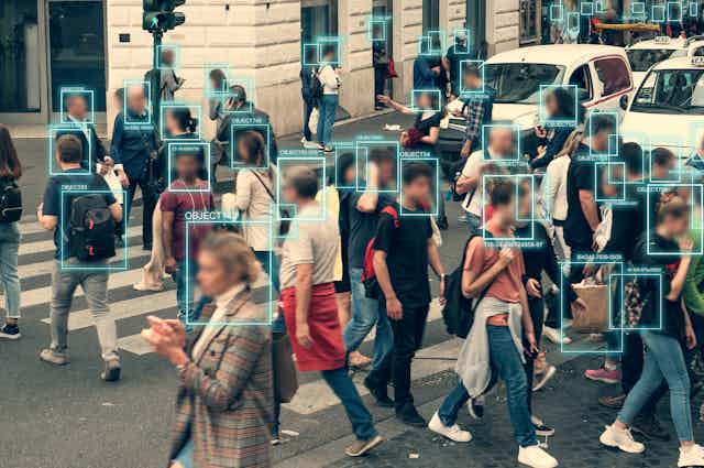 Facial recognition technology in a public place.