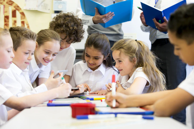 Primary school children in classroom