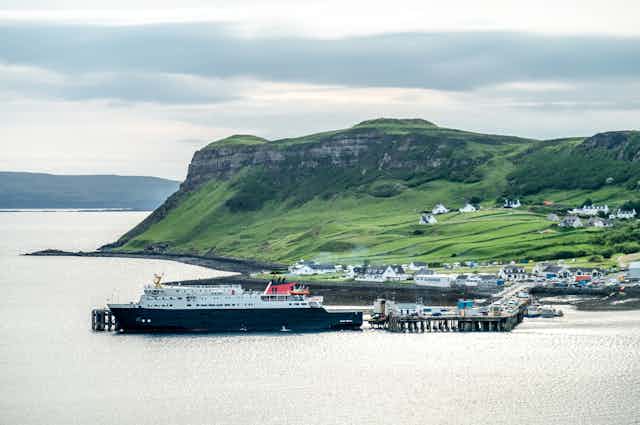 A ferry in a harbour in Scotland.