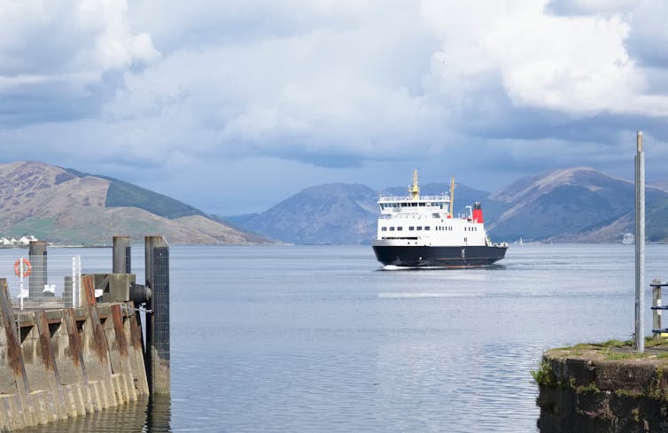 A ferry in between islands.