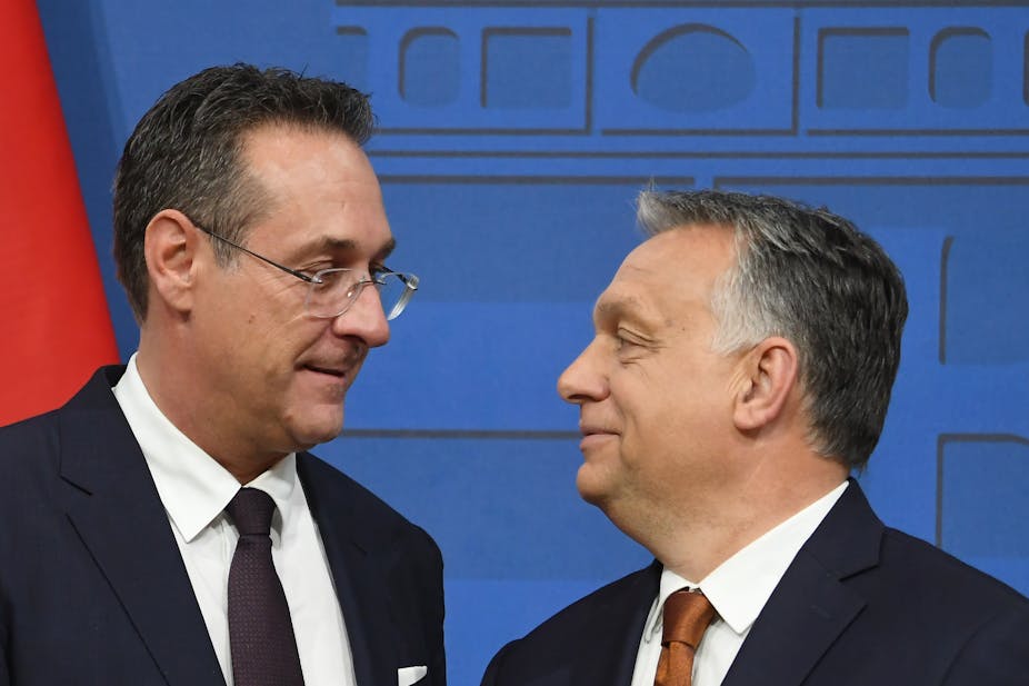 Heinz-Christian Strache et Viktor Orban pendant une conférence de presse commune