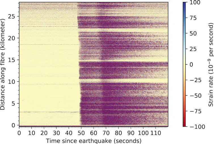 DAS recording of a magnitude 4.5 earthquake 145km away from Haast