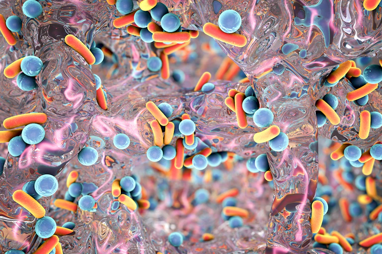 Illustration 3D d'un biofilm.