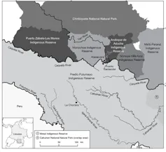 Carte de la région du Moyen Caqueta en Colombie