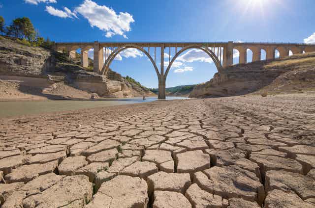 Viaduct over the Entrepenas reservoir, in Guadalajara, Castilla La Mancha.