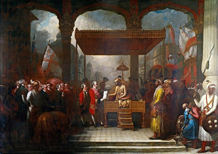 Benjamin West painting 1765 about the British East India taking tax control over Bengal