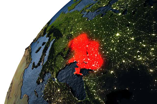 Satellite image eastern Europe highlighting Ukraine
