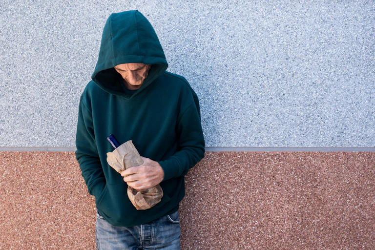 A man leaning against a wall.