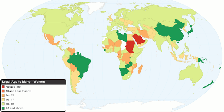 L’âge légal de mariage des femmes dans le monde en 2016