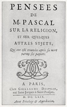 Cover page of book that says Pensees De M Pascal