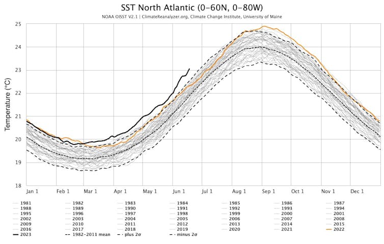 Graph of sea surface temperatures