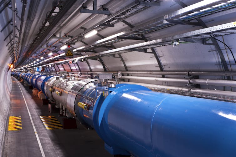 A long tube in an underground tunnel.