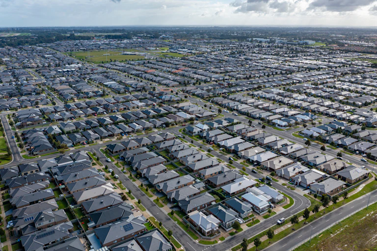 aerial view of new housing estate in the outer suburbs