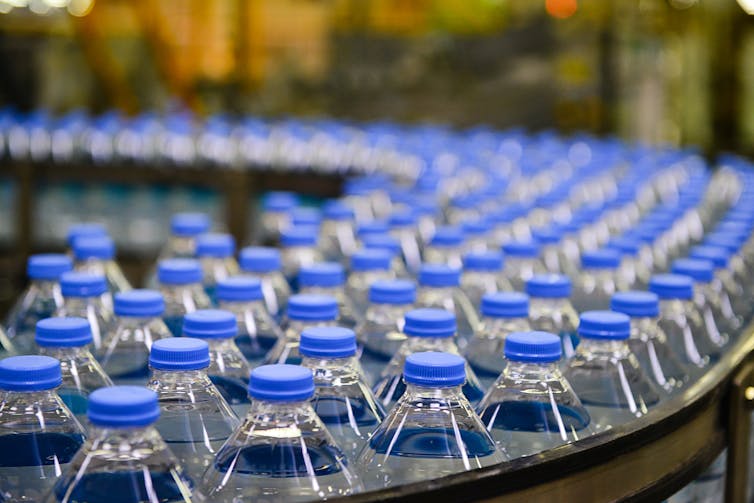 Water bottles in a factory