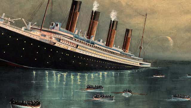 Painting of the Titanic during its sinking