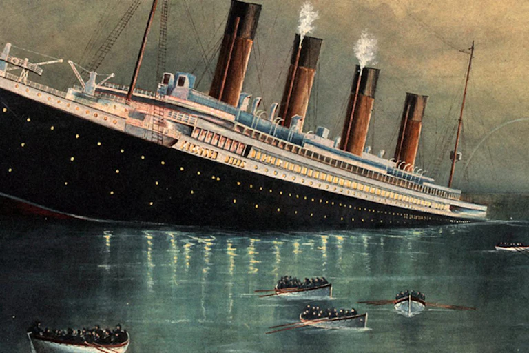 Painting of the Titanic during its sinking