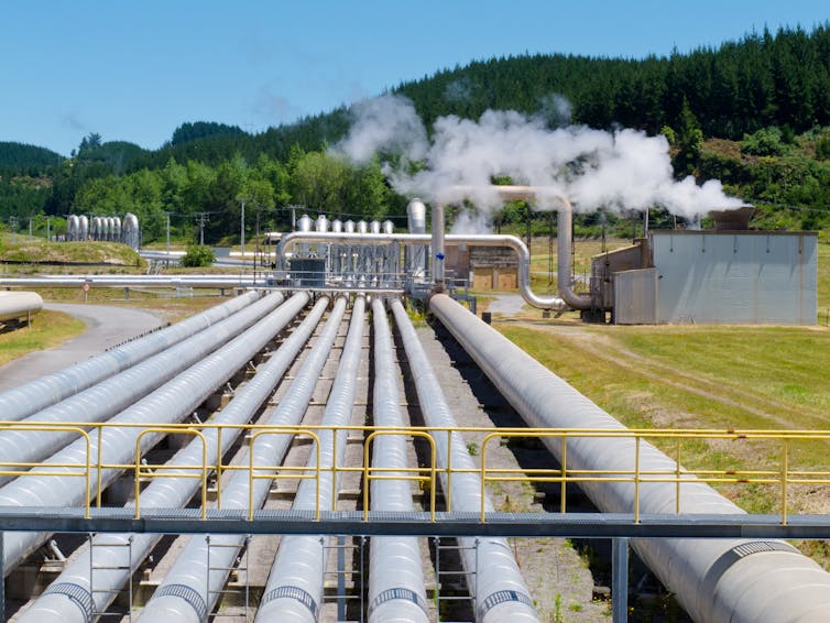 Wairakei geothermal electric power generating station in the Taupo Volcanic Zone in New Zealand