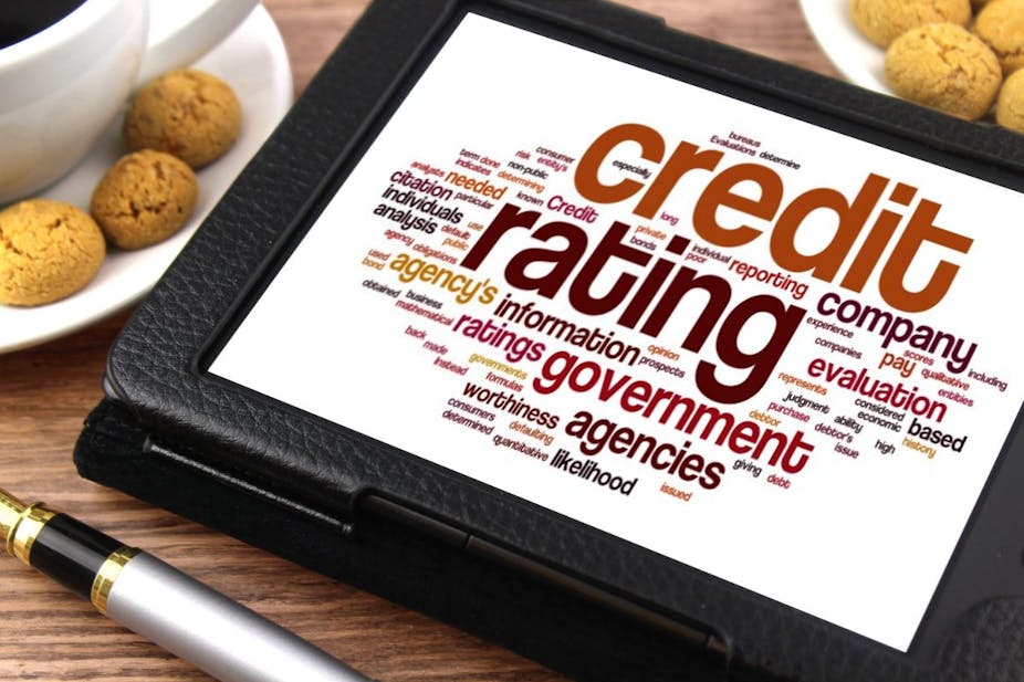 A tablet with the words credit rating