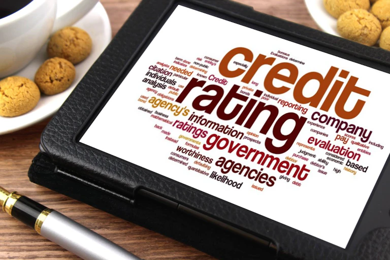 A tablet with the words credit rating