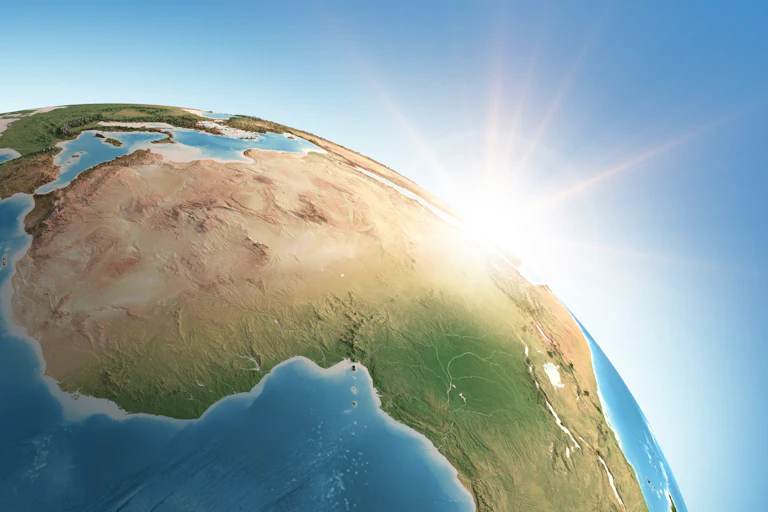 View of Earth from above, looking down on the western part of the African continent