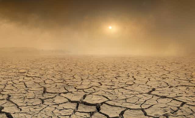Dried out ground in dust storm