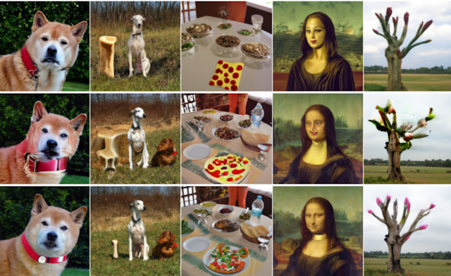 Grid of images of dogs, pizza, the Mona Lisa, trees and Joe Biden.