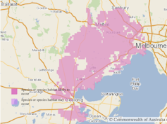 map showing range of grasslands earless dragon to the west of Melbourne