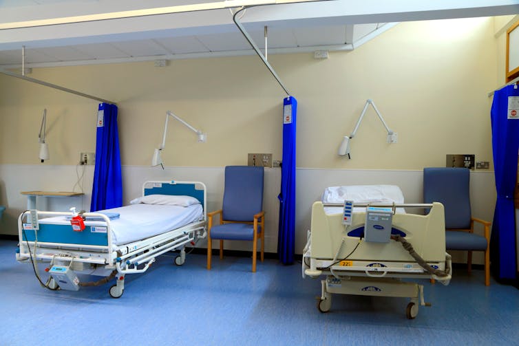 Hospital beds in a ward.