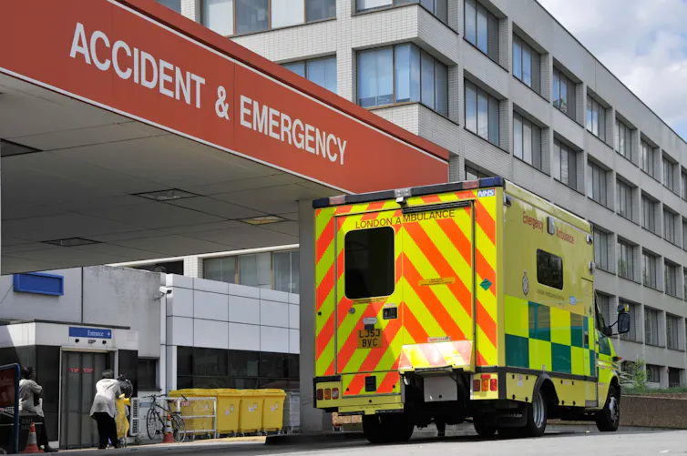 An ambulance outside an A&E department.