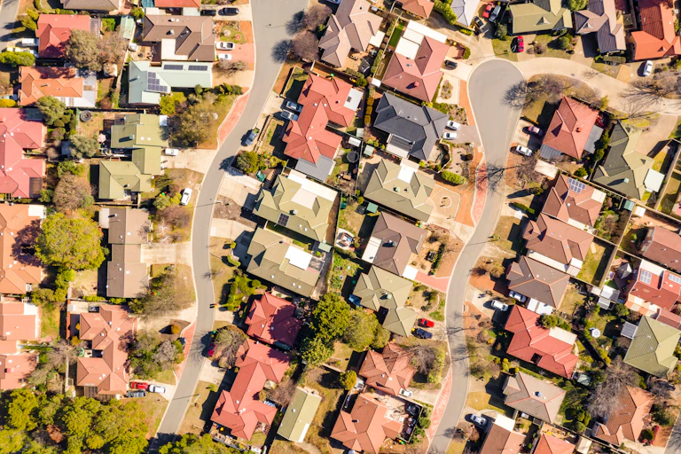 Aerial view of suburban houses