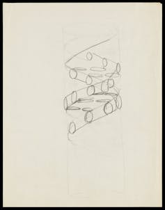 A pencil sketch showing a double-helix structure.