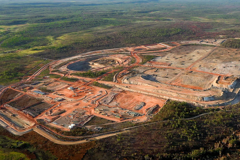 aerial view of open-cut mine