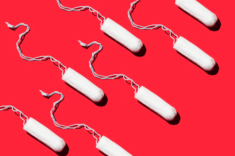 Tampons on a red background.