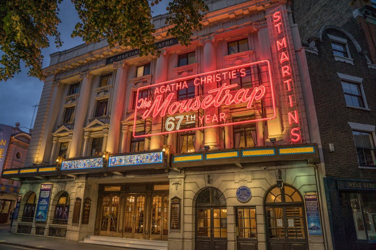 The outside of a theatre showing The Mousetrap