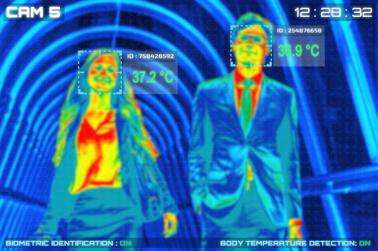 caméra infrarouge capte la température de deux personnes